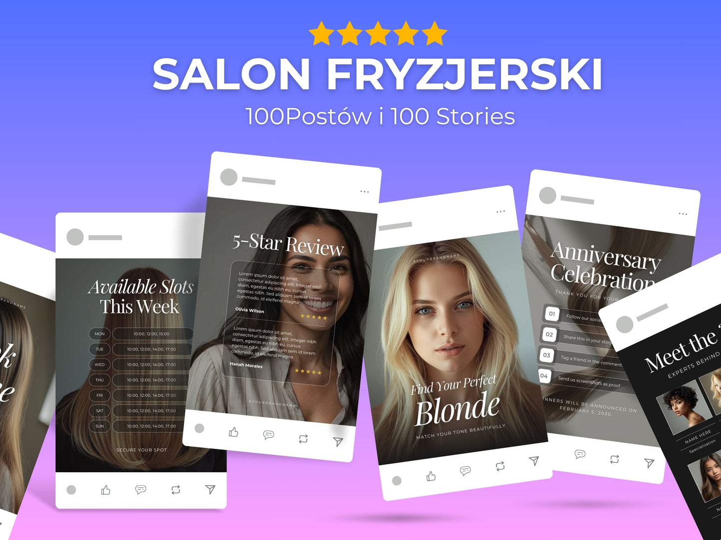 Szablony dla Salonu Fryzjerskiego do Canva (200 Post & Stories)